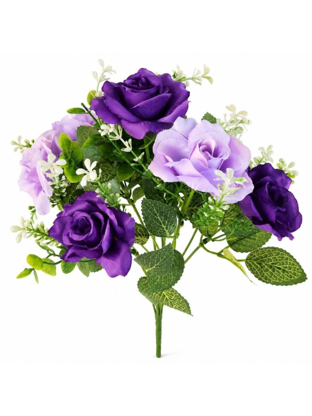 Purple Lavender Rose Bush 7 Stem Artificial Flowers 12 Inch Faux Roses Wedding W